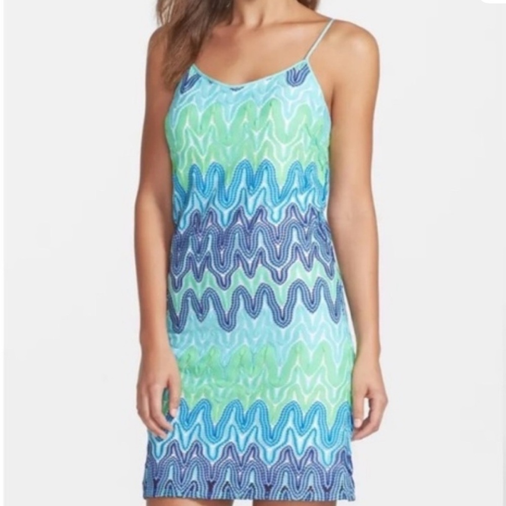 Lilly Pulitzer Blue Green Wavy-Print Mini Dress